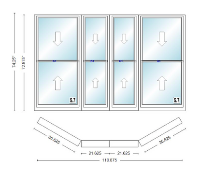 Andersen 400 Series Double Hung Bay Window 110 7/8" Wide Double Hung With Double Hung Flankers 30 Degree Angle Of Deflection Vinyl Exterior Wood Interior Low-E4 Dual Pane Argon Gas