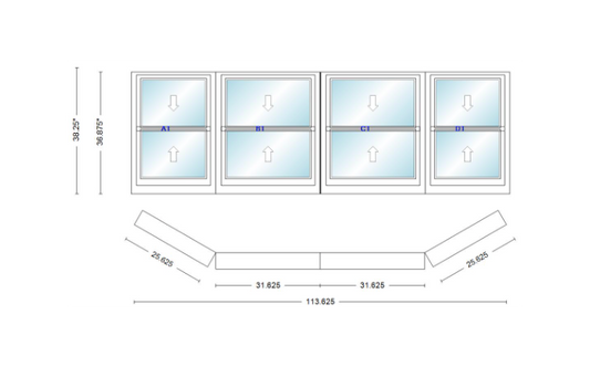 Andersen 400 Series Double Hung Bay Window 113 5/8" Wide Double Hung With Double Hung Flankers 30 Degree Angle Of Deflection Vinyl Exterior Wood Interior Low-E4 Dual Pane Argon Gas