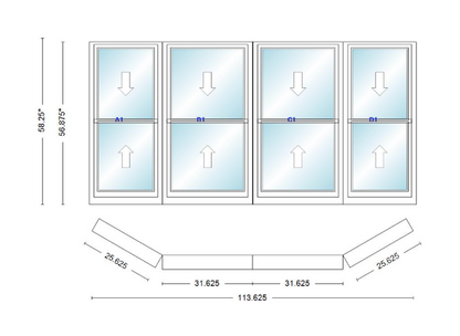 Andersen 400 Series Double Hung Bay Window 113 5/8" Wide Double Hung With Double Hung Flankers 30 Degree Angle Of Deflection Vinyl Exterior Wood Interior Low-E4 Dual Pane Argon Gas