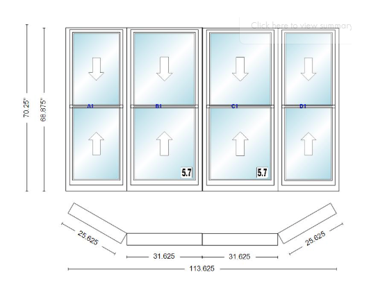 Andersen 400 Series Double Hung Bay Window 113 5/8" Wide Double Hung With Double Hung Flankers 30 Degree Angle Of Deflection Vinyl Exterior Wood Interior Low-E4 Dual Pane Argon Gas