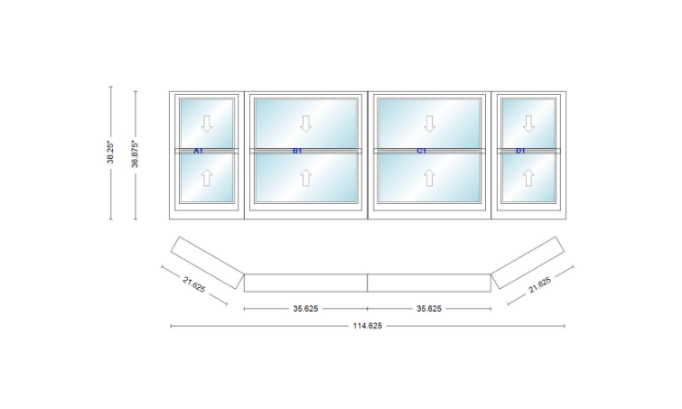 Andersen 400 Series Double Hung Bay Window 114 5/8" Wide Double Hung With Double Hung Flankers 30 Degree Angle Of Deflection Vinyl Exterior Wood Interior Low-E4 Dual Pane Argon Gas