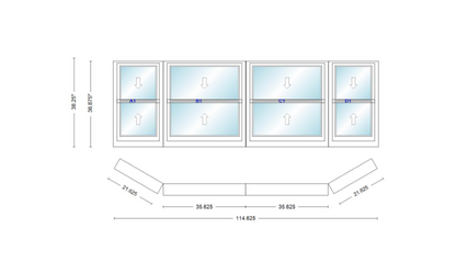 Andersen 400 Series Double Hung Bay Window 114 5/8" Wide Double Hung With Double Hung Flankers 30 Degree Angle Of Deflection Vinyl Exterior Wood Interior Low-E4 Dual Pane Argon Gas
