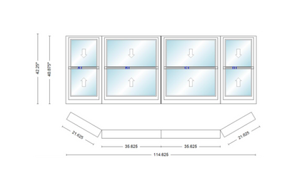Andersen 400 Series Double Hung Bay Window 114 5/8" Wide Double Hung With Double Hung Flankers 30 Degree Angle Of Deflection Vinyl Exterior Wood Interior Low-E4 Dual Pane Argon Gas