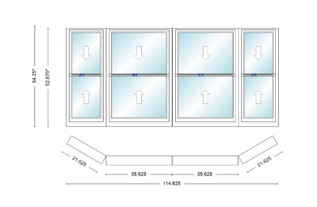Andersen 400 Series Double Hung Bay Window 114 5/8" Wide Double Hung With Double Hung Flankers 30 Degree Angle Of Deflection Vinyl Exterior Wood Interior Low-E4 Dual Pane Argon Gas