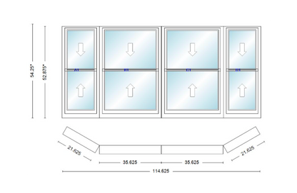 Andersen 400 Series Double Hung Bay Window 114 5/8" Wide Double Hung With Double Hung Flankers 30 Degree Angle Of Deflection Vinyl Exterior Wood Interior Low-E4 Dual Pane Argon Gas