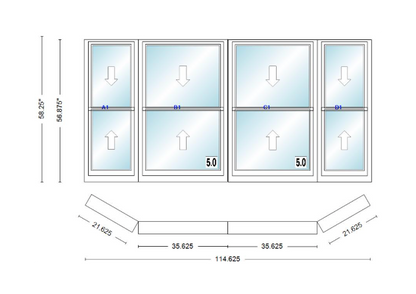 Andersen 400 Series Double Hung Bay Window 114 5/8" Wide Double Hung With Double Hung Flankers 30 Degree Angle Of Deflection Vinyl Exterior Wood Interior Low-E4 Dual Pane Argon Gas