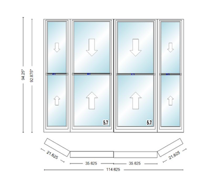 Andersen 400 Series Double Hung Bay Window 114 5/8" Wide Double Hung With Double Hung Flankers 30 Degree Angle Of Deflection Vinyl Exterior Wood Interior Low-E4 Dual Pane Argon Gas
