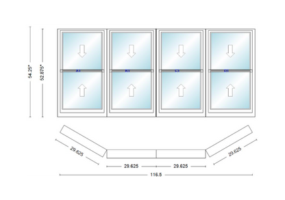 Andersen 400 Series Double Hung Bay Window 116 1/2" Wide Double Hung With Double Hung Flankers 30 Degree Angle Of Deflection Vinyl Exterior Wood Interior Low-E4 Dual Pane Argon Gas