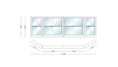 Andersen 400 Series Double Hung Bay Window 118 5/8" Wide Double Hung With Double Hung Flankers 30 Degree Angle Of Deflection Vinyl Exterior Wood Interior Low-E4 Dual Pane Argon Gas