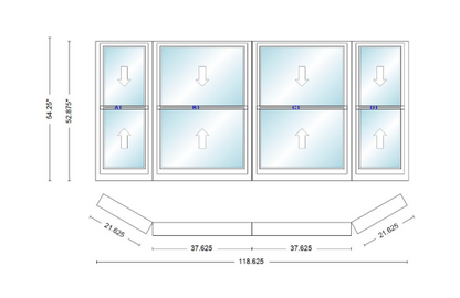 Andersen 400 Series Double Hung Bay Window 118 5/8" Wide Double Hung With Double Hung Flankers 30 Degree Angle Of Deflection Vinyl Exterior Wood Interior Low-E4 Dual Pane Argon Gas