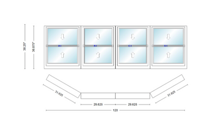 Andersen 400 Series Double Hung Bay Window 120" Wide Double Hung With Double Hung Flankers 30 Degree Angle Of Deflection Vinyl Exterior Wood Interior Low-E4 Dual Pane Argon Gas