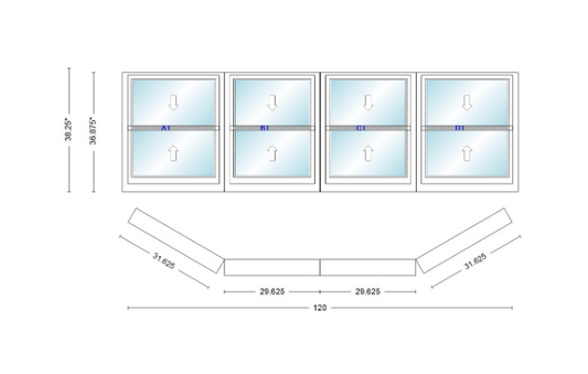 Andersen 400 Series Double Hung Bay Window 120" Wide Double Hung With Double Hung Flankers 30 Degree Angle Of Deflection Vinyl Exterior Wood Interior Low-E4 Dual Pane Argon Gas