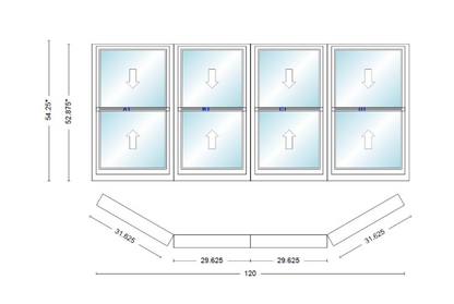 Andersen 400 Series Double Hung Bay Window 120" Wide Double Hung With Double Hung Flankers 30 Degree Angle Of Deflection Vinyl Exterior Wood Interior Low-E4 Dual Pane Argon Gas