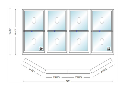 Andersen 400 Series Double Hung Bay Window 120" Wide Double Hung With Double Hung Flankers 30 Degree Angle Of Deflection Vinyl Exterior Wood Interior Low-E4 Dual Pane Argon Gas