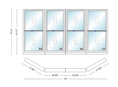 Andersen 400 Series Double Hung Bay Window 120" Wide Double Hung With Double Hung Flankers 30 Degree Angle Of Deflection Vinyl Exterior Wood Interior Low-E4 Dual Pane Argon Gas