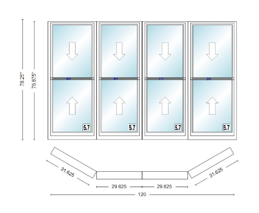 Andersen 400 Series Double Hung Bay Window 120" Wide Double Hung With Double Hung Flankers 30 Degree Angle Of Deflection Vinyl Exterior Wood Interior Low-E4 Dual Pane Argon Gas