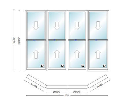 Andersen 400 Series Double Hung Bay Window 120" Wide Double Hung With Double Hung Flankers 30 Degree Angle Of Deflection Vinyl Exterior Wood Interior Low-E4 Dual Pane Argon Gas
