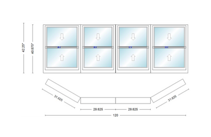 Andersen 400 Series Double Hung Bay Window 120" Wide Double Hung With Double Hung Flankers 30 Degree Angle Of Deflection Vinyl Exterior Wood Interior Low-E4 Dual Pane Argon Gas