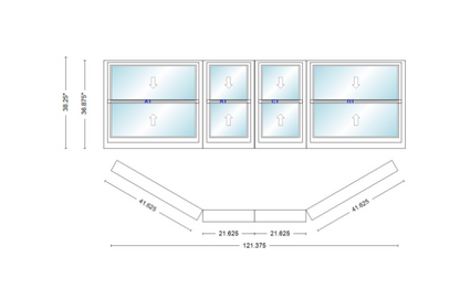Andersen 400 Series Double Hung Bay Window 121 3/8" Wide Double Hung With Double Hung Flankers 30 Degree Angle Of Deflection Vinyl Exterior Wood Interior Low-E4 Dual Pane Argon Gas