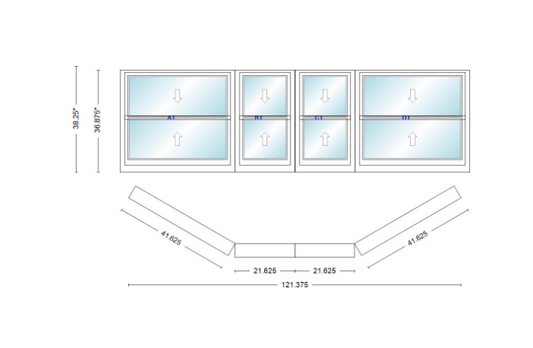 Andersen 400 Series Double Hung Bay Window 121 3/8" Wide Double Hung With Double Hung Flankers 30 Degree Angle Of Deflection Vinyl Exterior Wood Interior Low-E4 Dual Pane Argon Gas