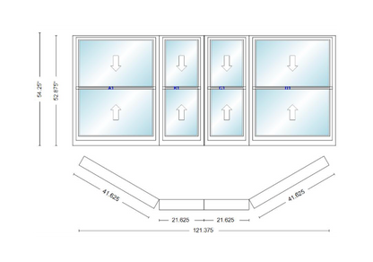 Andersen 400 Series Double Hung Bay Window 121 3/8" Wide Double Hung With Double Hung Flankers 30 Degree Angle Of Deflection Vinyl Exterior Wood Interior Low-E4 Dual Pane Argon Gas