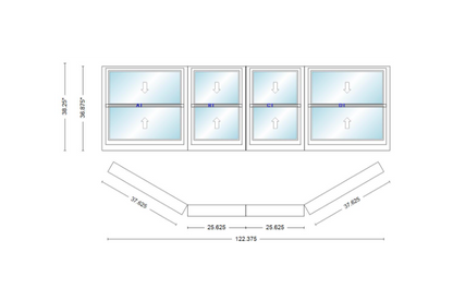 Andersen 400 Series Double Hung Bay Window 122 3/8" Wide Double Hung With Double Hung Flankers 30 Degree Angle Of Deflection Vinyl Exterior Wood Interior Low-E4 Dual Pane Argon Gas