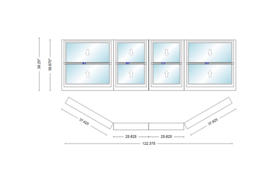Andersen 400 Series Double Hung Bay Window 122 3/8" Wide Double Hung With Double Hung Flankers 30 Degree Angle Of Deflection Vinyl Exterior Wood Interior Low-E4 Dual Pane Argon Gas