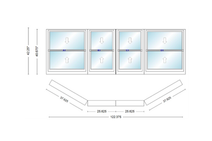 Andersen 400 Series Double Hung Bay Window 122 3/8" Wide Double Hung With Double Hung Flankers 30 Degree Angle Of Deflection Vinyl Exterior Wood Interior Low-E4 Dual Pane Argon Gas