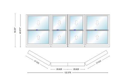 Andersen 400 Series Double Hung Bay Window 122 3/8" Wide Double Hung With Double Hung Flankers 30 Degree Angle Of Deflection Vinyl Exterior Wood Interior Low-E4 Dual Pane Argon Gas