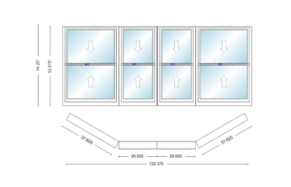 Andersen 400 Series Double Hung Bay Window 122 3/8" Wide Double Hung With Double Hung Flankers 30 Degree Angle Of Deflection Vinyl Exterior Wood Interior Low-E4 Dual Pane Argon Gas