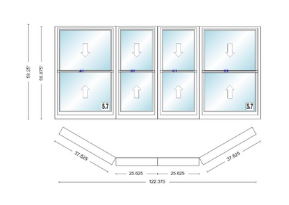 Andersen 400 Series Double Hung Bay Window 122 3/8" Wide Double Hung With Double Hung Flankers 30 Degree Angle Of Deflection Vinyl Exterior Wood Interior Low-E4 Dual Pane Argon Gas
