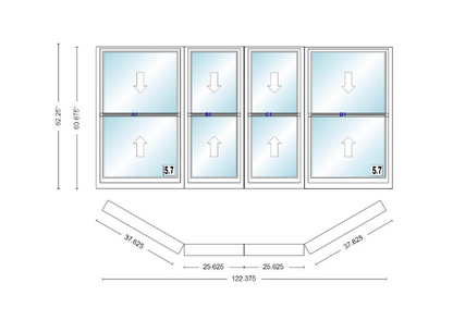 Andersen 400 Series Double Hung Bay Window 122 3/8" Wide Double Hung With Double Hung Flankers 30 Degree Angle Of Deflection Vinyl Exterior Wood Interior Low-E4 Dual Pane Argon Gas
