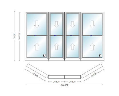 Andersen 400 Series Double Hung Bay Window 122 3/8" Wide Double Hung With Double Hung Flankers 30 Degree Angle Of Deflection Vinyl Exterior Wood Interior Low-E4 Dual Pane Argon Gas