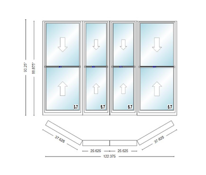Andersen 400 Series Double Hung Bay Window 122 3/8" Wide Double Hung With Double Hung Flankers 30 Degree Angle Of Deflection Vinyl Exterior Wood Interior Low-E4 Dual Pane Argon Gas