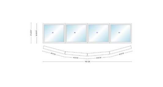 Andersen 400 Series 4 Wide Casement Bow Window 163 1/8" Wide Casements With Fixed Casement Flankers 10 Degree Angle Of Deflection Vinyl Exterior Wood Interior Low-E4 Dual Pane Argon Gas