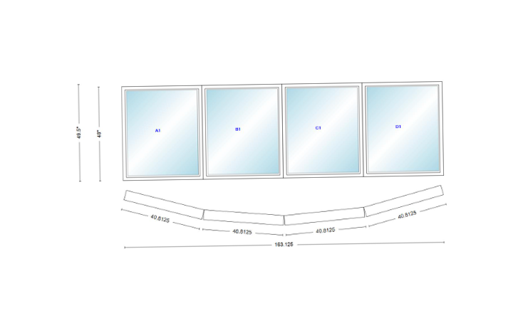 Andersen 400 Series 4 Wide Casement Bow Window 163 1/8" Wide Fixed Casements With Fixed Casement Flankers 10 Degree Angle Of Deflection Vinyl Exterior Wood Interior Low-E4 Dual Pane Argon Gas