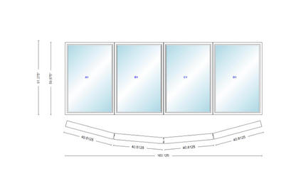 Andersen 400 Series 4 Wide Casement Bow Window 163 1/8" Wide Casements With Fixed Casement Flankers 10 Degree Angle Of Deflection Vinyl Exterior Wood Interior Low-E4 Dual Pane Argon Gas