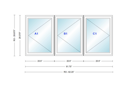 ANDERSEN Windows 400 Series LLR Triple Casement 61-3/4" Wide Vinyl Exterior Wood Interior New Construction Low-E4 Dual Pane Argon Fill Glass Full Screens/Grilles/Tempered Optional CN12-3,CN125-3,CN13-3,CN135-3,CN14-3,CN145-3,CN15-3,CN155-3 And CN16-3