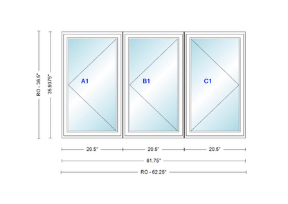 ANDERSEN Windows 400 Series LLR Triple Casement 61-3/4" Wide Vinyl Exterior Wood Interior New Construction Low-E4 Dual Pane Argon Fill Glass Full Screens/Grilles/Tempered Optional CN12-3,CN125-3,CN13-3,CN135-3,CN14-3,CN145-3,CN15-3,CN155-3 And CN16-3