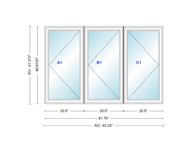 ANDERSEN Windows 400 Series LLR Triple Casement 61-3/4" Wide Vinyl Exterior Wood Interior New Construction Low-E4 Dual Pane Argon Fill Glass Full Screens/Grilles/Tempered Optional CN12-3,CN125-3,CN13-3,CN135-3,CN14-3,CN145-3,CN15-3,CN155-3 And CN16-3