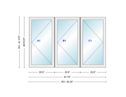 ANDERSEN Windows 400 Series LLR Triple Casement 61-3/4" Wide Vinyl Exterior Wood Interior New Construction Low-E4 Dual Pane Argon Fill Glass Full Screens/Grilles/Tempered Optional CN12-3,CN125-3,CN13-3,CN135-3,CN14-3,CN145-3,CN15-3,CN155-3 And CN16-3