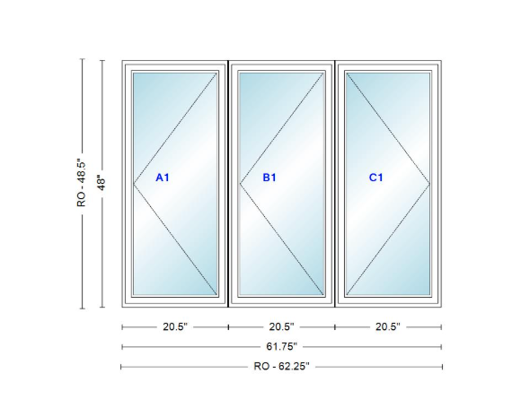 ANDERSEN Windows 400 Series LLR Triple Casement 61-3/4" Wide Vinyl Exterior Wood Interior New Construction Low-E4 Dual Pane Argon Fill Glass Full Screens/Grilles/Tempered Optional CN12-3,CN125-3,CN13-3,CN135-3,CN14-3,CN145-3,CN15-3,CN155-3 And CN16-3