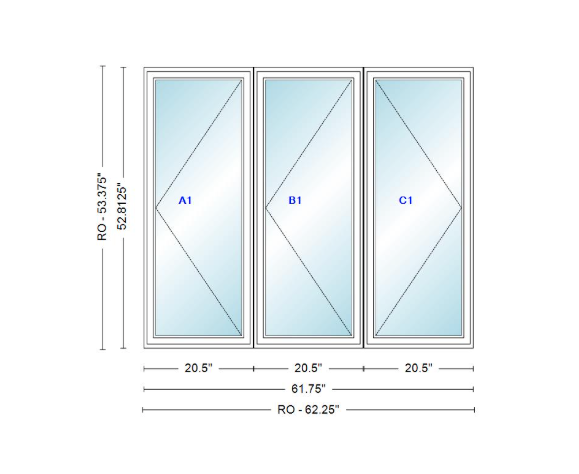 ANDERSEN Windows 400 Series LLR Triple Casement 61-3/4" Wide Vinyl Exterior Wood Interior New Construction Low-E4 Dual Pane Argon Fill Glass Full Screens/Grilles/Tempered Optional CN12-3,CN125-3,CN13-3,CN135-3,CN14-3,CN145-3,CN15-3,CN155-3 And CN16-3