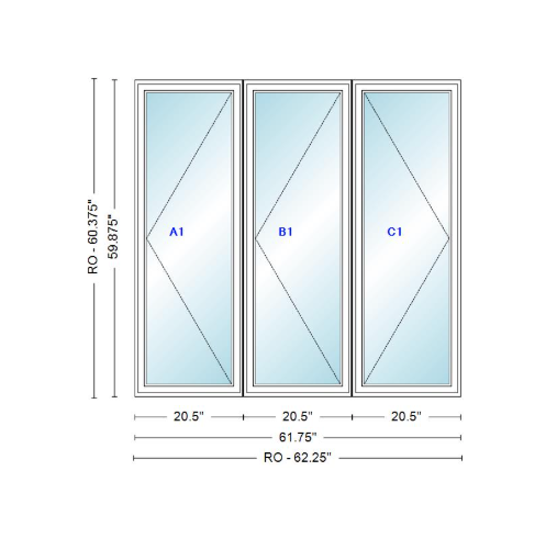 ANDERSEN Windows 400 Series LLR Triple Casement 61-3/4" Wide Vinyl Exterior Wood Interior New Construction Low-E4 Dual Pane Argon Fill Glass Full Screens/Grilles/Tempered Optional CN12-3,CN125-3,CN13-3,CN135-3,CN14-3,CN145-3,CN15-3,CN155-3 And CN16-3