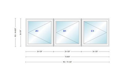 ANDERSEN Windows 400 Series LLR Triple Casement 72-5/8" Wide Vinyl Exterior Wood Interior New Construction Low-E4 Dual Pane Argon Fill Glass Full Screens/Grilles/Tempered Optional C12-3, C125-3, C13-3, C135-3, C14-3, C145-3, C15-3, C155-3 And C16-3