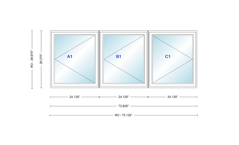 ANDERSEN Windows 400 Series LLR Triple Casement 72-5/8" Wide Vinyl Exterior Wood Interior New Construction Low-E4 Dual Pane Argon Fill Glass Full Screens/Grilles/Tempered Optional C12-3, C125-3, C13-3, C135-3, C14-3, C145-3, C15-3, C155-3 And C16-3