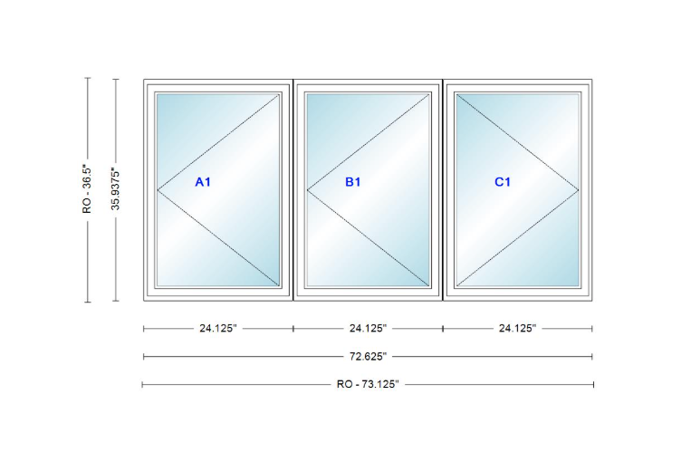 ANDERSEN Windows 400 Series LLR Triple Casement 72-5/8" Wide Vinyl Exterior Wood Interior New Construction Low-E4 Dual Pane Argon Fill Glass Full Screens/Grilles/Tempered Optional C12-3, C125-3, C13-3, C135-3, C14-3, C145-3, C15-3, C155-3 And C16-3