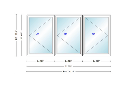ANDERSEN Windows 400 Series LLR Triple Casement 72-5/8" Wide Vinyl Exterior Wood Interior New Construction Low-E4 Dual Pane Argon Fill Glass Full Screens/Grilles/Tempered Optional C12-3, C125-3, C13-3, C135-3, C14-3, C145-3, C15-3, C155-3 And C16-3