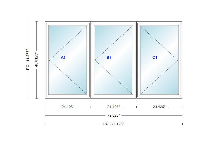 ANDERSEN Windows 400 Series LLR Triple Casement 72-5/8" Wide Vinyl Exterior Wood Interior New Construction Low-E4 Dual Pane Argon Fill Glass Full Screens/Grilles/Tempered Optional C12-3, C125-3, C13-3, C135-3, C14-3, C145-3, C15-3, C155-3 And C16-3