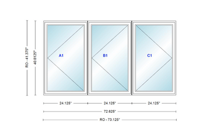 ANDERSEN Windows 400 Series LLR Triple Casement 72-5/8" Wide Vinyl Exterior Wood Interior New Construction Low-E4 Dual Pane Argon Fill Glass Full Screens/Grilles/Tempered Optional C12-3, C125-3, C13-3, C135-3, C14-3, C145-3, C15-3, C155-3 And C16-3